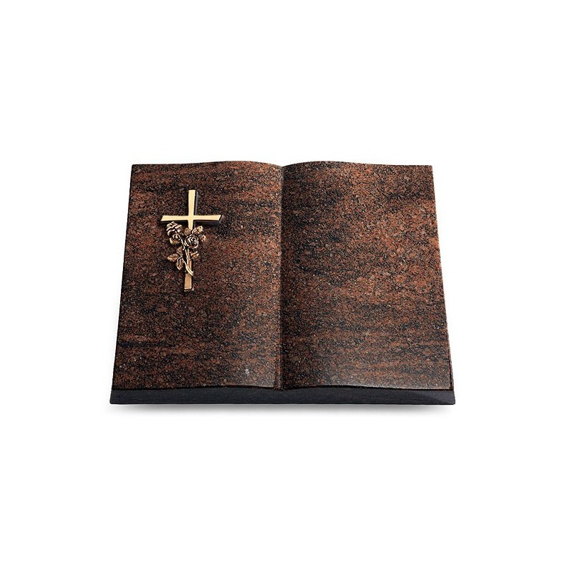 Grabbuch Livre/Englisch-Teak Kreuz/Rose (Bronze)