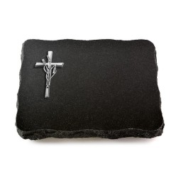 Grabplatte Indisch Black Pure Kreuz/Ähren (Alu)