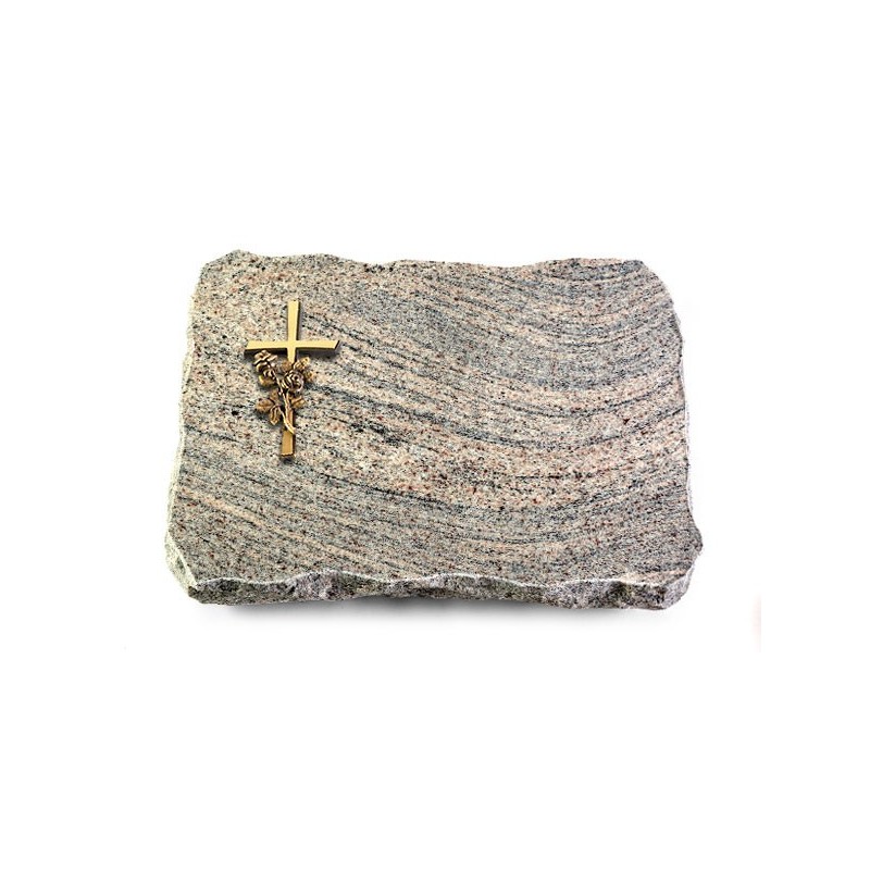 Grabplatte Juparana/Pure Kreuz/Rose (Bronze)