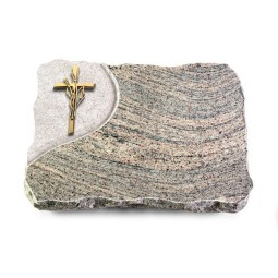 Grabplatte Juparana/Folio Kreuz/Ähren (Bronze)