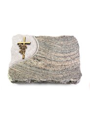 Grabplatte Juparana/Folio Kreuz/Rose (Bronze)