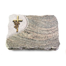 Grabplatte Juparana/Folio Kreuz/Rose (Bronze)