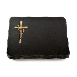 Grabplatte Indisch Black Pure Kreuz/Ähren (Bronze)