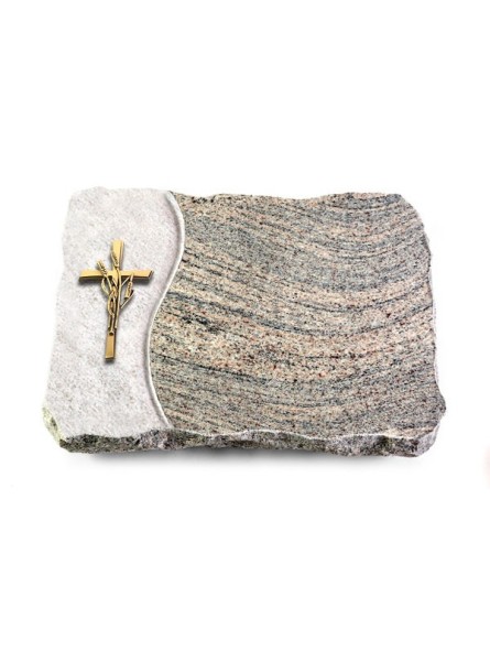 Grabplatte Juparana/Wave Kreuz/Ähren (Bronze)