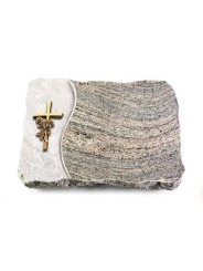 Grabplatte Juparana/Wave Kreuz/Rose (Bronze)