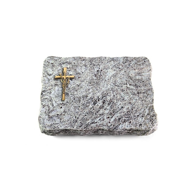 Grabplatte Marina Blue/Pure Kreuz/Ähren (Bronze)