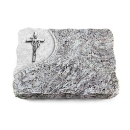 Grabplatte Marina Blue/Folio Kreuz/Ähren (Alu)