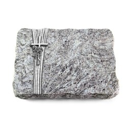 Grabplatte Marina Blue/Strikt Kreuz/Rose (Alu)