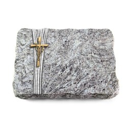 Grabplatte Marina Blue/Strikt Kreuz/Ähren (Bronze)