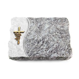 Grabplatte Marina Blue/Wave Kreuz/Rose (Bronze)