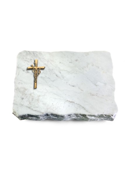 Grabplatte Omega Marmor/Pure Kreuz/Ähren (Bronze)