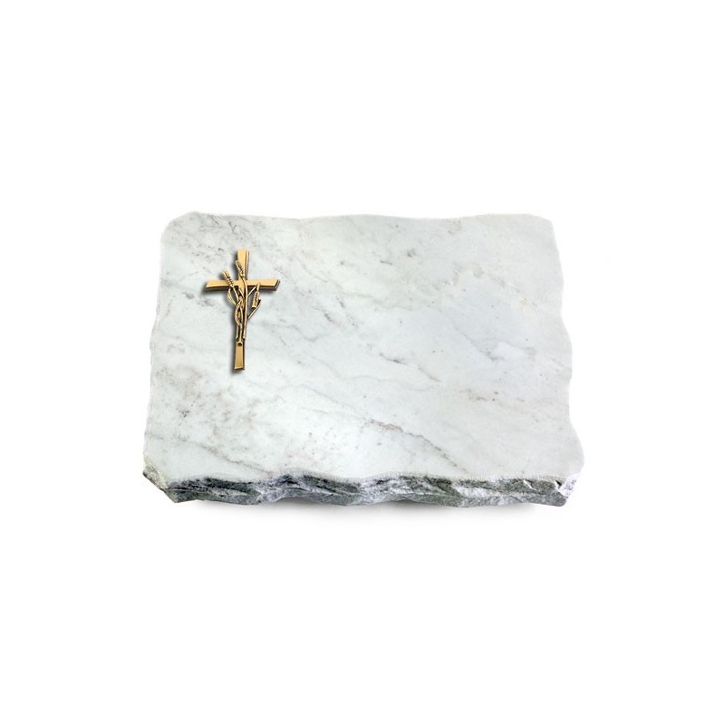 Grabplatte Omega Marmor/Pure Kreuz/Ähren (Bronze)