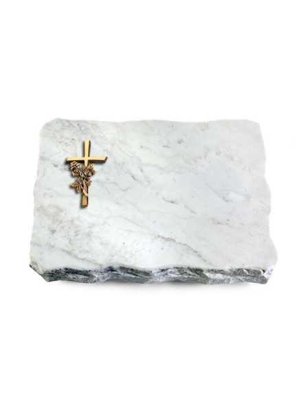 Grabplatte Omega Marmor/Pure Kreuz/Rose (Bronze)