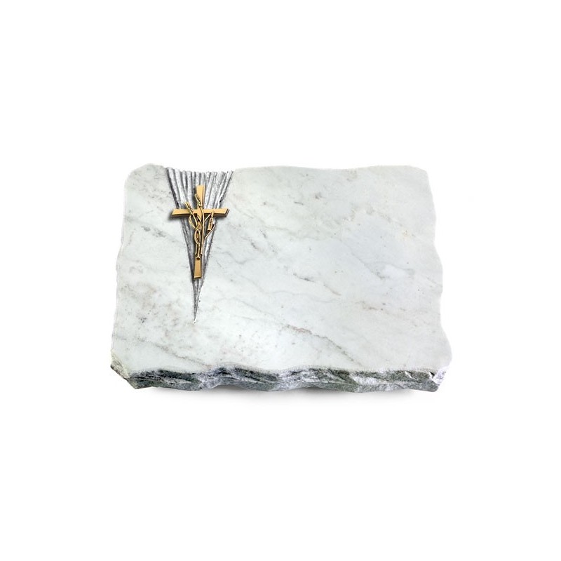 Grabplatte Omega Marmor/Delta Kreuz/Ähren (Bronze)