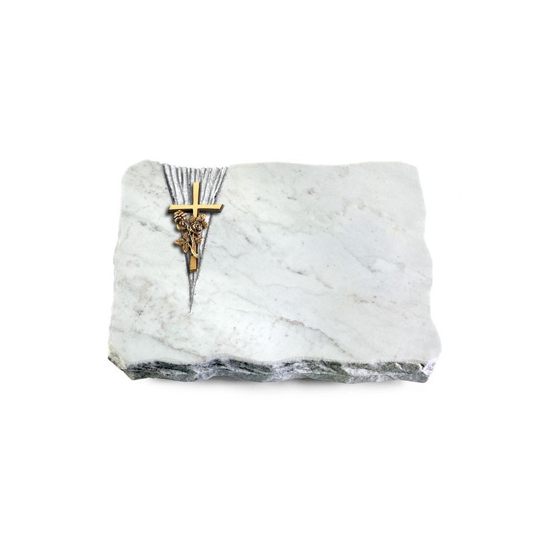 Grabplatte Omega Marmor/Delta Kreuz/Rose (Bronze)
