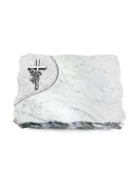 Grabplatte Omega Marmor/Folio Kreuz/Rose (Alu)