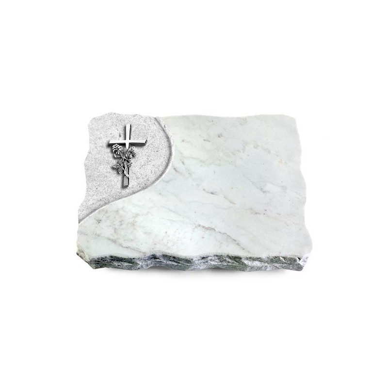 Grabplatte Omega Marmor/Folio Kreuz/Rose (Alu)