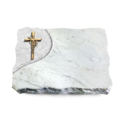 Grabplatte Omega Marmor/Folio Kreuz/Ähren (Bronze)