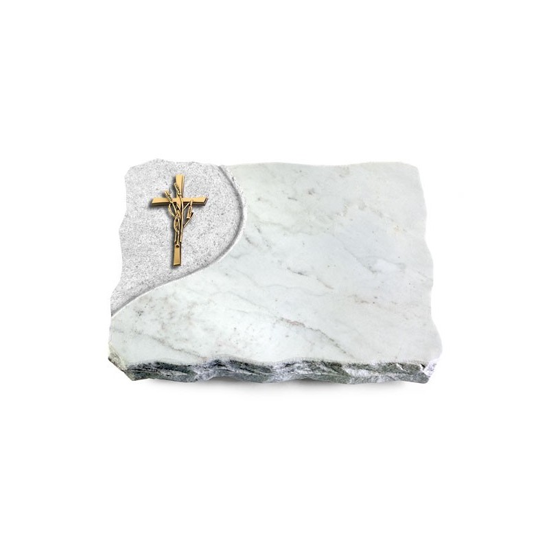 Grabplatte Omega Marmor/Folio Kreuz/Ähren (Bronze)