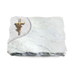 Grabplatte Omega Marmor/Folio Kreuz/Rose (Bronze)