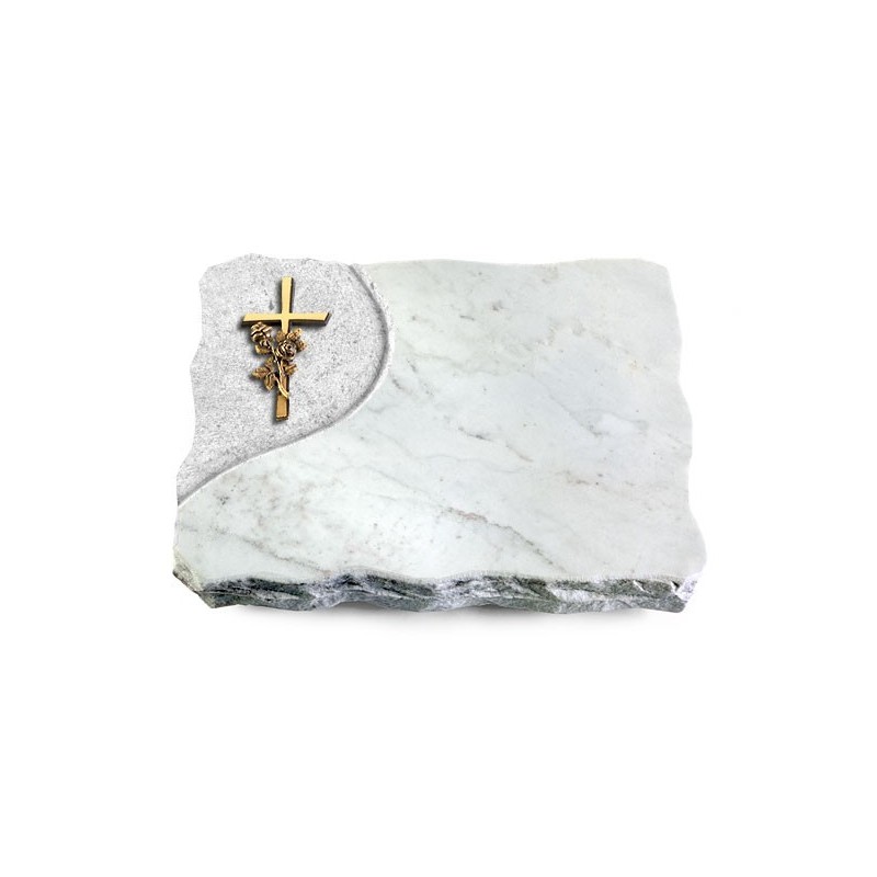 Grabplatte Omega Marmor/Folio Kreuz/Rose (Bronze)