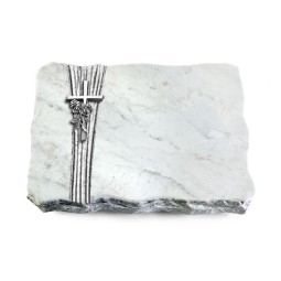 Grabplatte Omega Marmor/Strikt Kreuz/Rose (Alu)