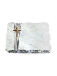 Grabplatte Omega Marmor/Strikt Kreuz/Ähren (Bronze)
