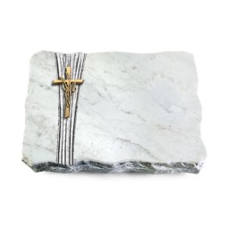 Grabplatte Omega Marmor/Strikt Kreuz/Ähren (Bronze)