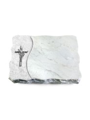 Grabplatte Omega Marmor/Wave Kreuz/Ähren (Alu)