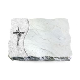 Grabplatte Omega Marmor/Wave Kreuz/Ähren (Alu)