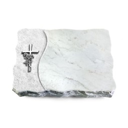 Grabplatte Omega Marmor/Wave Kreuz/Rose (Alu)