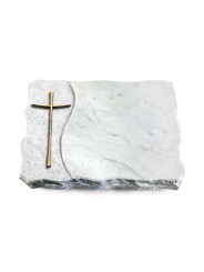 Grabplatte Omega Marmor/Wave Kreuz 2 (Bronze)