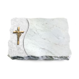 Grabplatte Omega Marmor/Wave Kreuz/Ähren (Bronze)