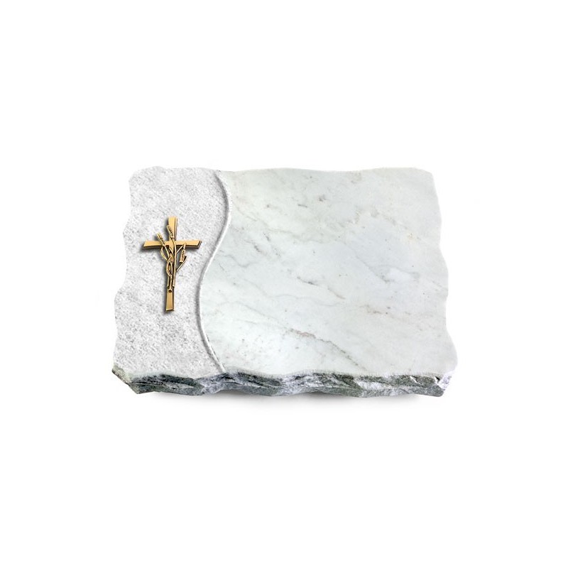 Grabplatte Omega Marmor/Wave Kreuz/Ähren (Bronze)
