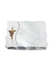 Grabplatte Omega Marmor/Wave Kreuz/Rose (Bronze)