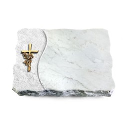 Grabplatte Omega Marmor/Wave Kreuz/Rose (Bronze)