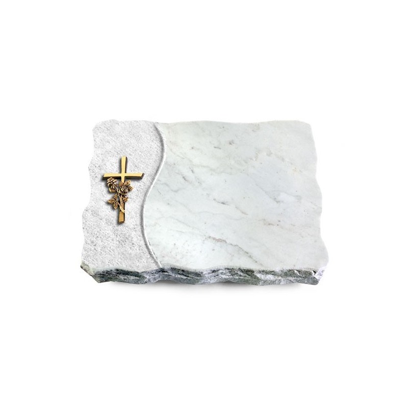 Grabplatte Omega Marmor/Wave Kreuz/Rose (Bronze)