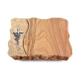 Grabplatte Rainbow/Wave Kreuz/Rose (Alu)