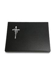 Grabtafel Indisch Black Pure Kreuz/Ähren (Alu)