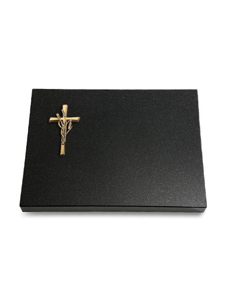 Grabtafel Indisch Black Pure Kreuz/Ähren (Bronze)