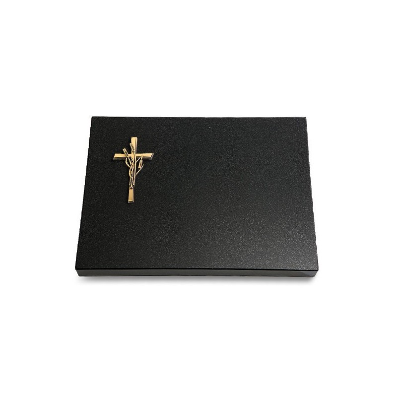 Grabtafel Indisch Black Pure Kreuz/Ähren (Bronze)