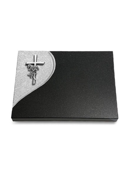 Grabtafel Indisch Black Folio Kreuz/Rose (Alu)