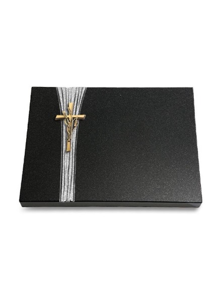 Grabtafel Indisch Black Strikt Kreuz/Ähren (Bronze)