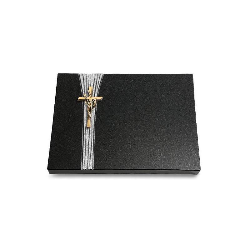 Grabtafel Indisch Black Strikt Kreuz/Ähren (Bronze)