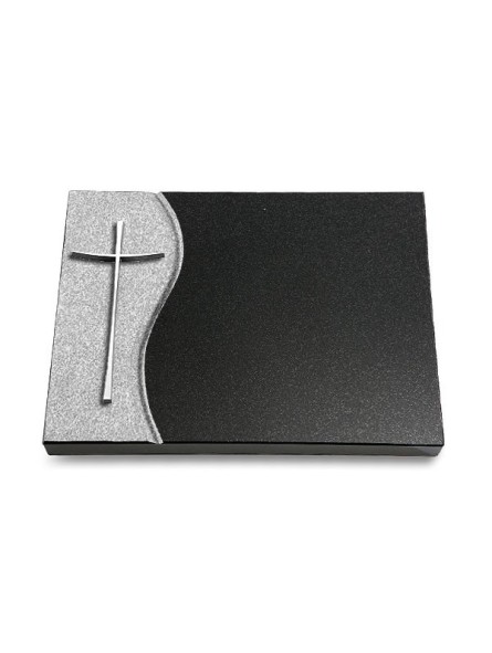 Grabtafel Indisch Black Wave Kreuz 2 (Alu)