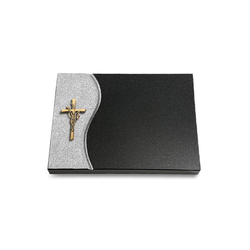 Grabtafel Indisch Black Wave Kreuz/Ähren (Bronze)