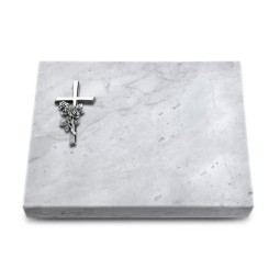 Grabtafel Omega Marmor Pure Kreuz/Rose (Alu)