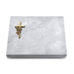 Grabtafel Omega Marmor Pure Kreuz/Rose (Bronze)