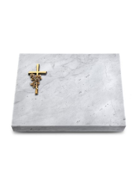 Grabtafel Omega Marmor Pure Kreuz/Rose (Bronze)