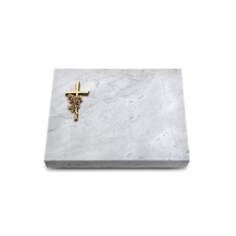 Grabtafel Omega Marmor Pure Kreuz/Rose (Bronze)